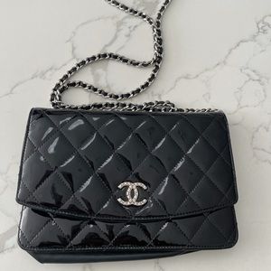 Chanel patent wallet on a chain